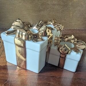 VTG Mikasa Holiday‎ Elegance Fine China Gold Ribbon Gift Box Candle Holder FK001